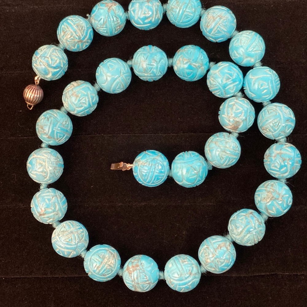 ๐HP๐ Shou Carved Turquoise 925 Silver Necklace - Picture 3 of 16
